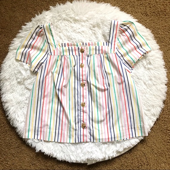 J. Crew Large White Colorful Striped Short Sleeve Peasant Top - Picture 3 of 8